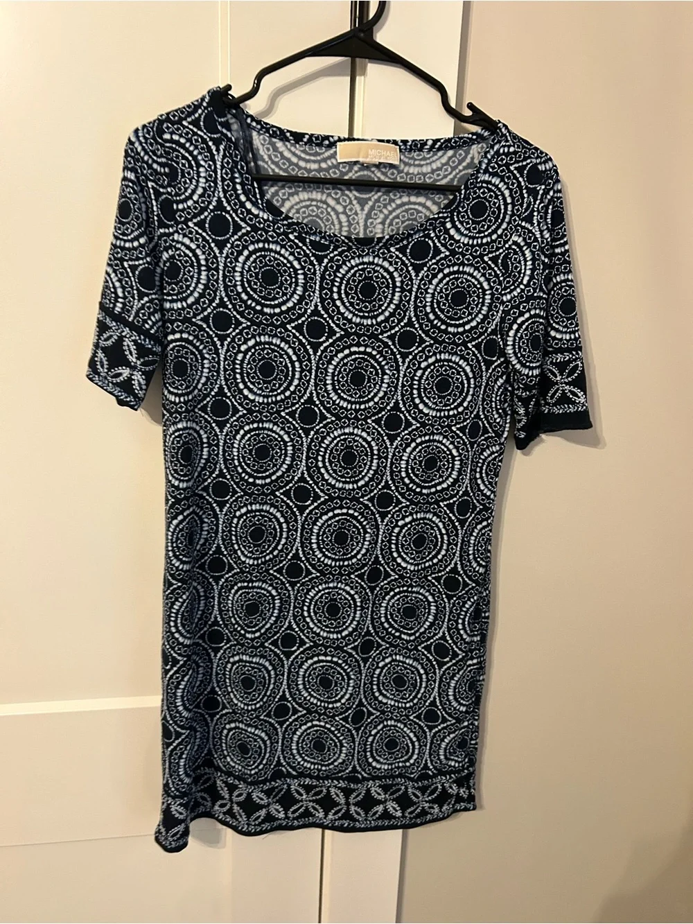Michael Kors Navy and White Printed Short Sleeve Dress